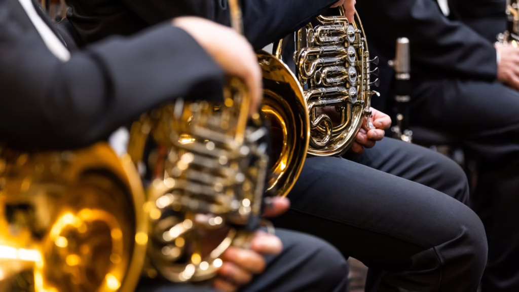 Hommes dans un orchestre à un événement culturel bien organisé