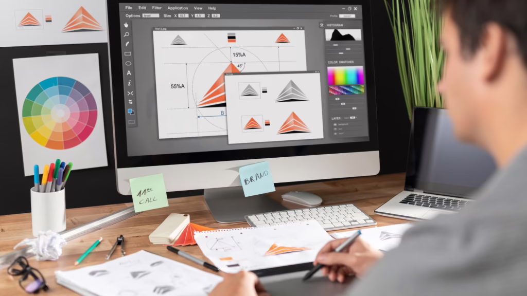 Homme travaillant sur le design de son dossier de sponsoring de sportif